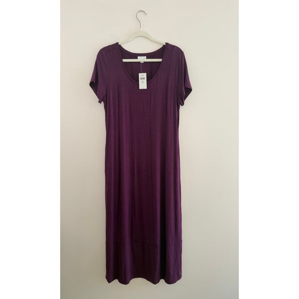 NWT J.Jill Beet Purple Maxi Dress MP Lagenlook Minimalist Pocket Stretch Travel